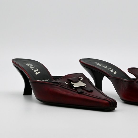 PRADA Kitten Heel Mules Tassel Square Pointed Toe EUC Vintage 36.5 - Picture 7 of 7